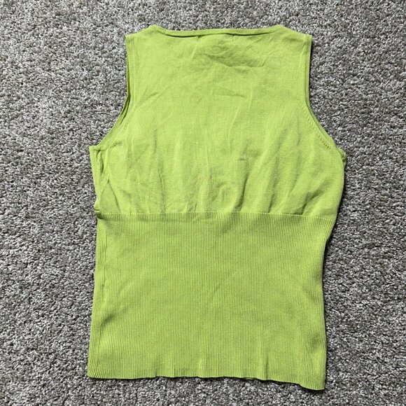 Cest City Green Sleeveless Top W/ Gold Snake Detail V-Neck Ribbed Waist - Picture 7 of 7